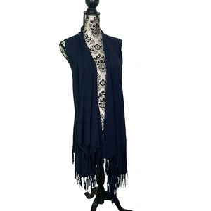 TJ Maxx Cotton  Cashmere Boho Fringe Vest